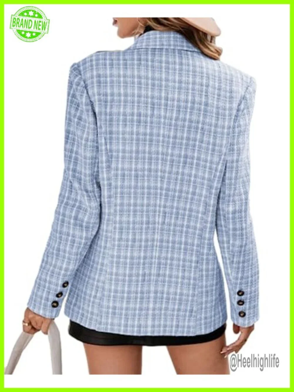 Plaid Tweed Blazer Jacket Long Sleeve Open Front Work Office Blazer Suit Coat